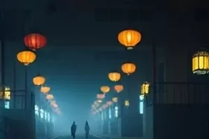 细雨长街作品封面,雨夜街灯与湿润路面